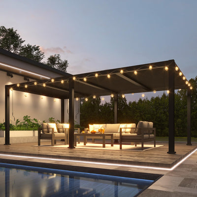 RoyalCraft Adjustable Louvered, Heavy-Duty Aluminum Outdoor Pergola, Metal Hardtop Pergola with Adjustable Roof for Patio, Deck, Garden, Yard (Black, 12' x 20')