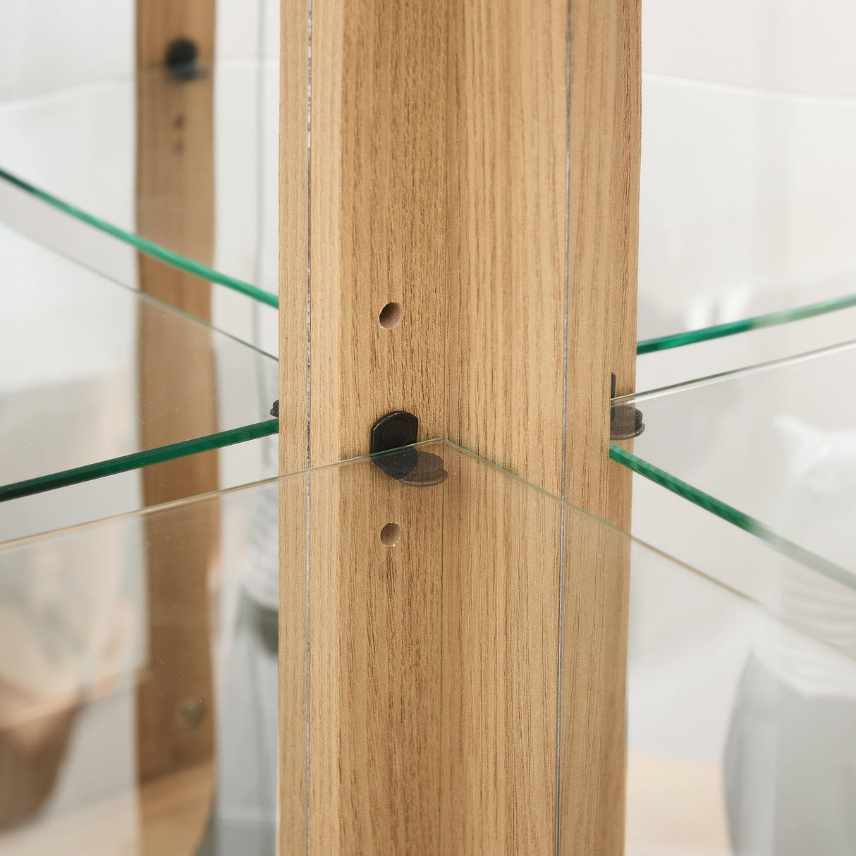 HRVEOCEI Curio Cabinet with Lighted, Display Cabinet with Glass Doors, Corner China Cabinet with Tempered Adjustable Glass Shelves & Carved Decoration(Light Oak, Tall) HRVEOCEI