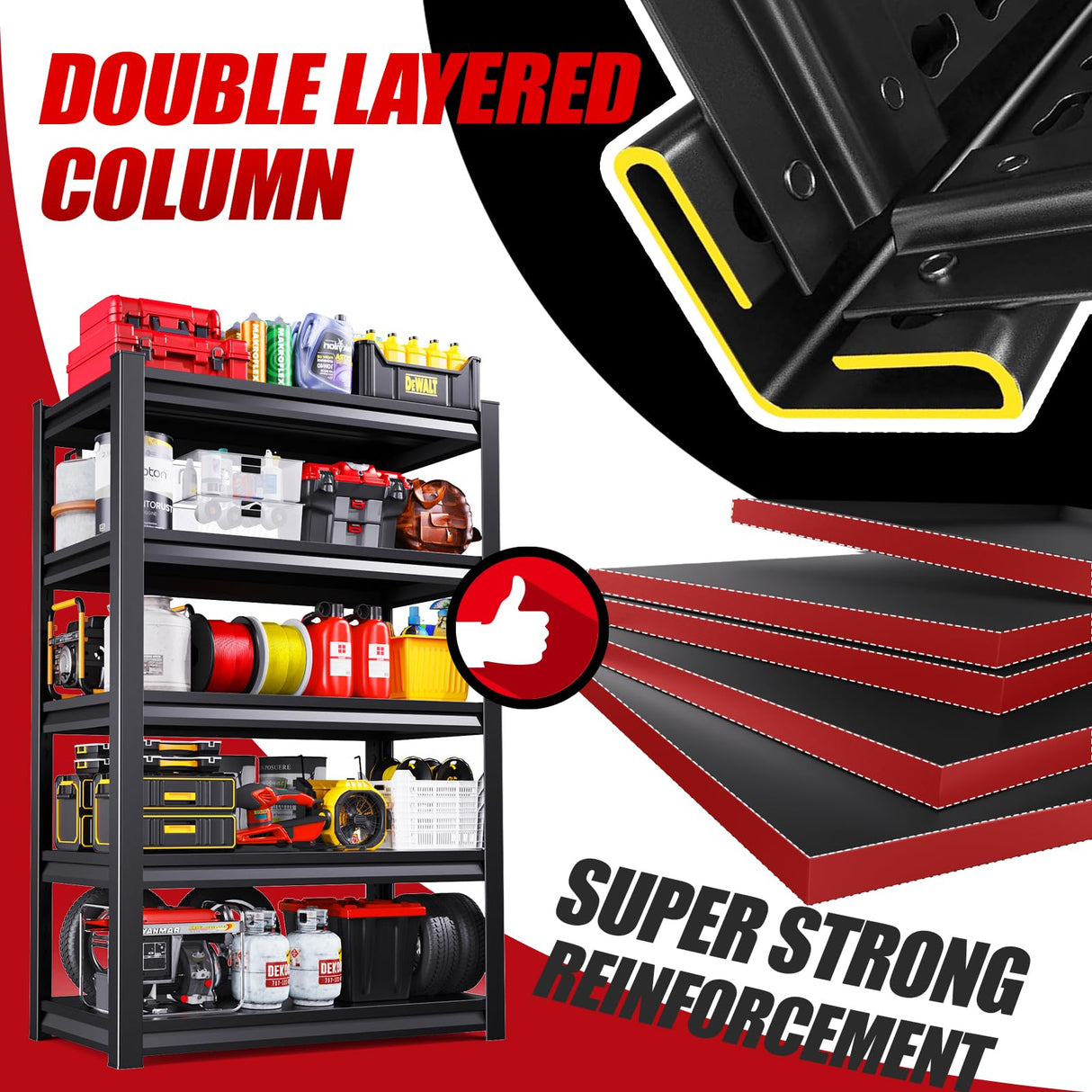 ZIWJHK 72''H*46W'' Garage Shelving, 3000lb Heavy Duty Shelving, Adjustable Metal Shelving Garage Storage Shelves 5 Tier Utility Shelf Unit Metal Shelf Rack for Basement Industrial Black ZIWJHK