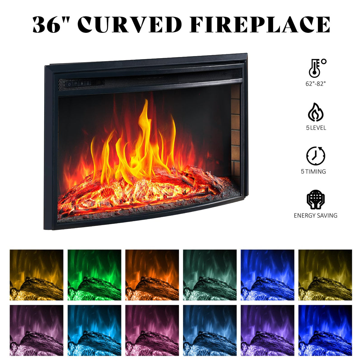 AMERLIFE 70" Curved Fireplace TV Stands with 36'' Electric Fireplace, Farmhouse LED Entertainment Center for TVs up to 80'' with Glass Door & Adjustable Shelves, Wash Gray AMERLIFE