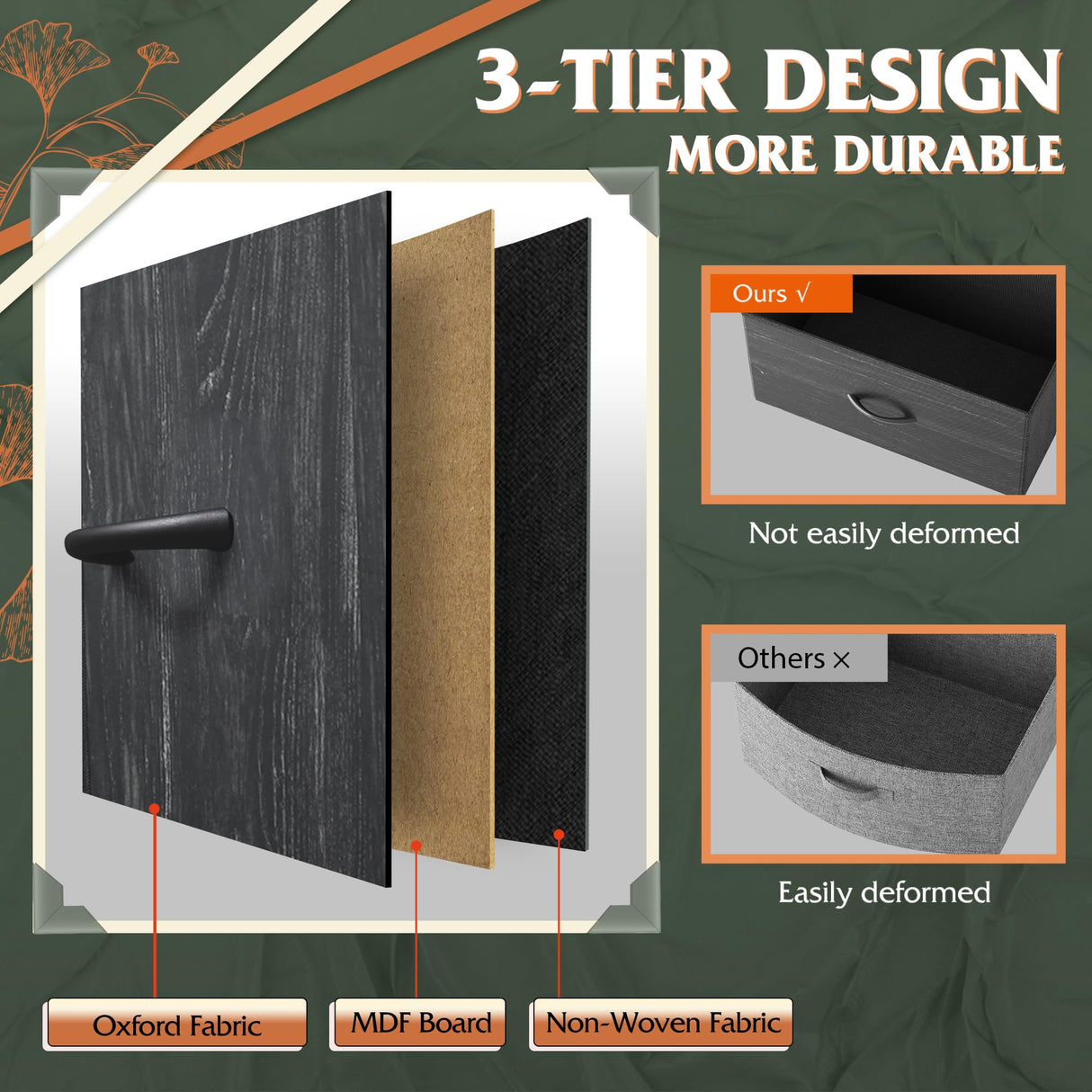 WLIVE 9-Drawer Dresser, Fabric Storage Tower for Bedroom, Entryway, Closet, Tall Chest Organizer Unit with Fabric Bins, Steel Frame, Wood Top, Easy Pull Handle, Charcoal Black Wood Grain Print WLIVE