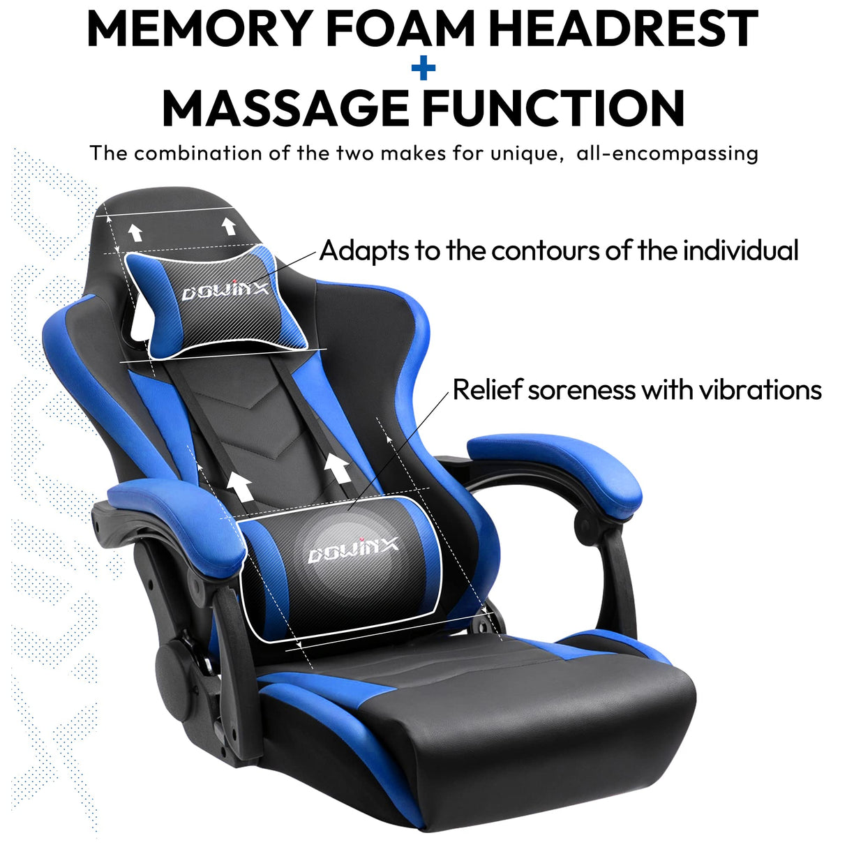 Dowinx Gaming Chair Ergonomic Racing Style Recliner with Massage Lumbar Support, Office Armchair for Computer PU Leather E-Sports Gamer Chairs with Footrest (Black&Blue Dowinx