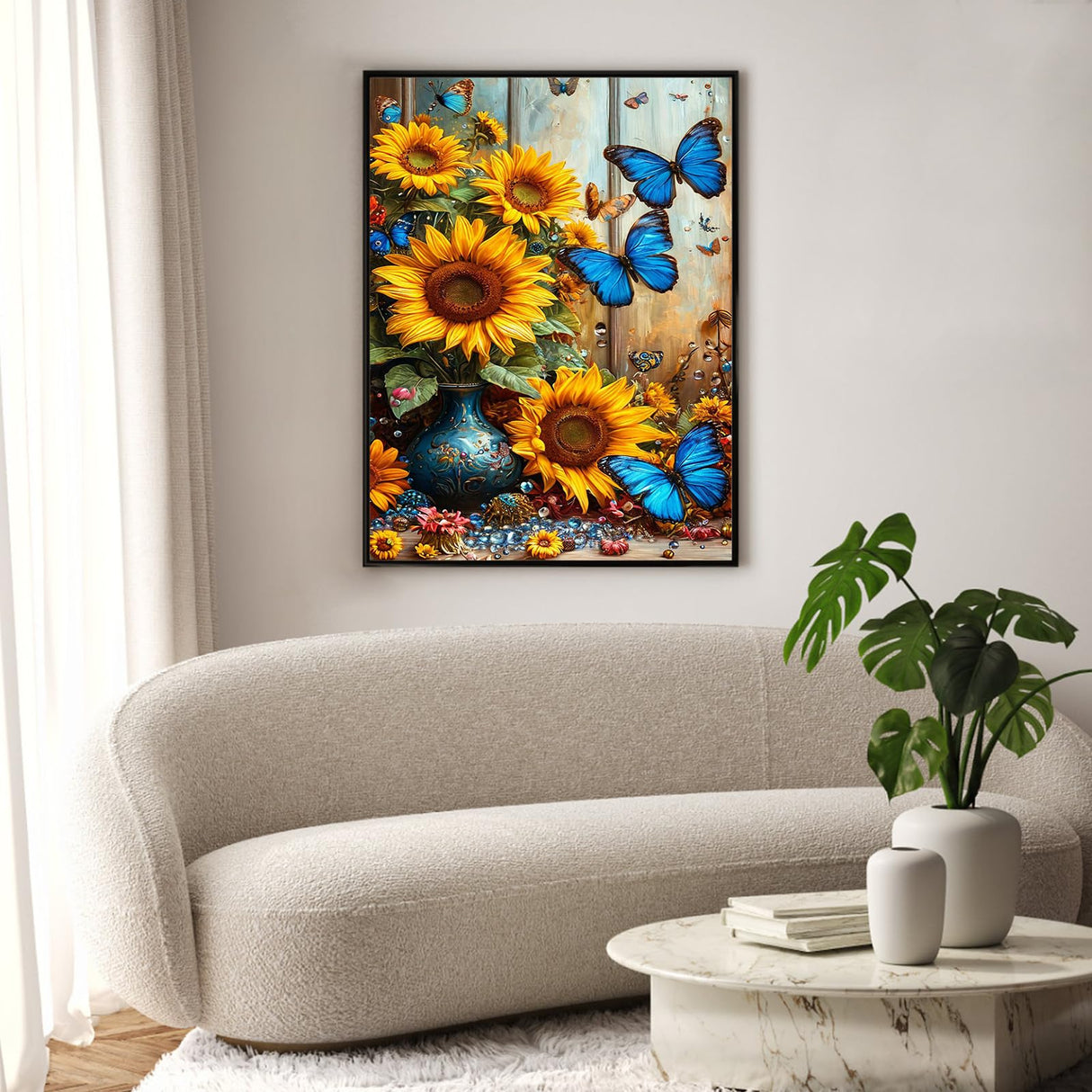 Diamond Art Kits for Adults Sunflower, DIY 5D Diamond Painting Kit for Beginners Flower Butterfly, Full Round Drill Gem Art Dots for Adults, Perfect for Home Wall Decor 12X16 Inch Okarina