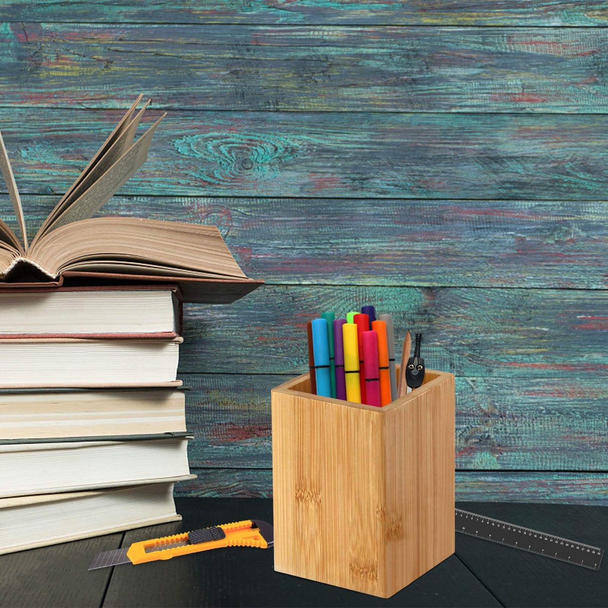 Pen Cup Holder,2 Pack Bamboo Wood Desk Pencil Holder Stand Multi Purpose Use Pencil Cup Pot Desk Accessories,Desktop Organizer Pencil Holder Ideal Gift for Office Home Cerpourt