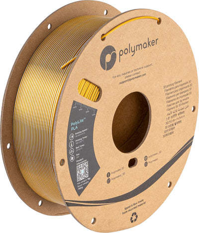 Polymaker Dual Color Silk PLA Filament 1.75mm Gold-Silver, Coextrusion Shiny PLA 3D Printer Filament Dichromatic 1kg - Silk Filament 1.75 PLA 2 Colors, Dimensional Accuracy +/- 0.03mm (Crown)
