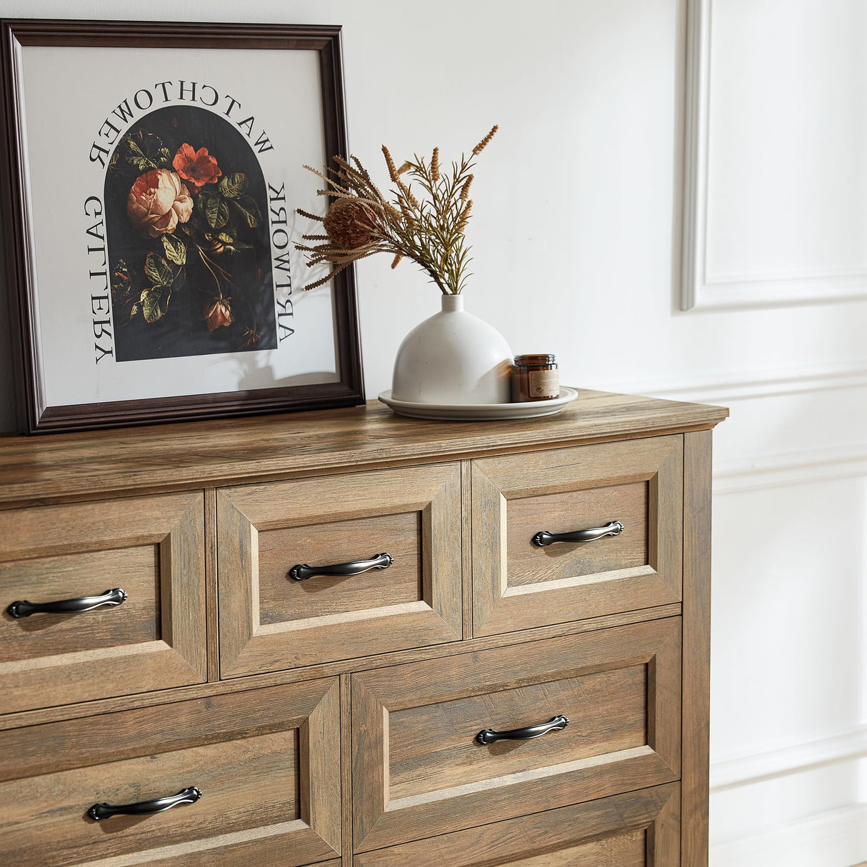 LINSY HOME 7 Drawers Dresser for Bedroom, Wood Bedroom Dresser Farmhouse Drawer Chest, Tall Dressers Organizer for Closet, Living Room, Hallway LINSY HOME