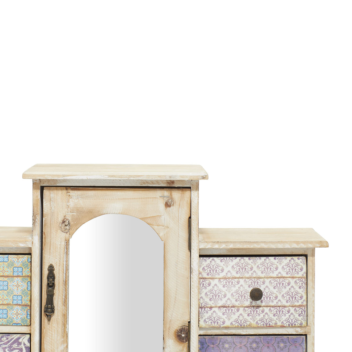 Deco 79 Wooden Decorative Jewelry Box 7 Drawers Jewelry Organizer with Patchwork Patterns, Jewelry Holder 18" x 6" x 16", Light Brown Deco 79