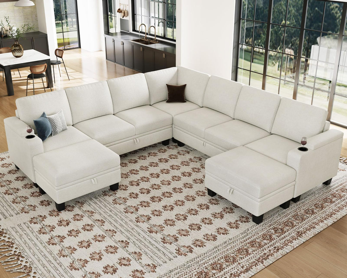 Belffin Modular Sectional Sofa Couch with Storage U Shape Convertible Corner Couches for Living Room White Couch Belffin