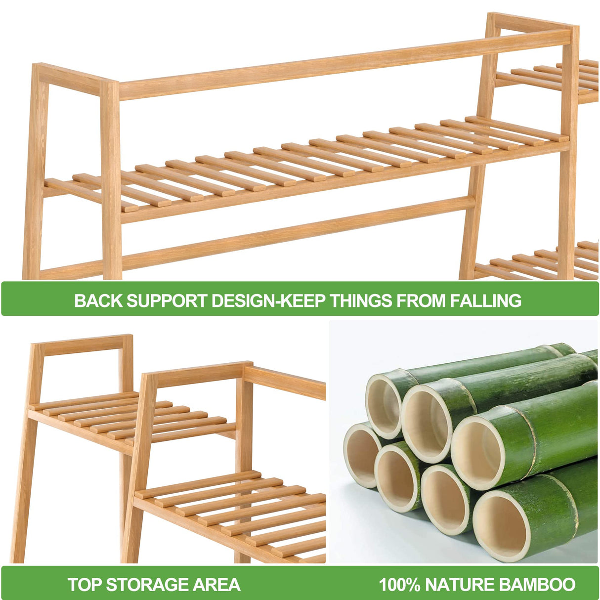 43.5" Bamboo Garment Rack - Free Standing Clothes Coat Hanger, Rolling Closet Organizer with Shoe Rack, Wardrobe Storage Shelves for Hall, Living Room, Bedroom, Office RELIANCER