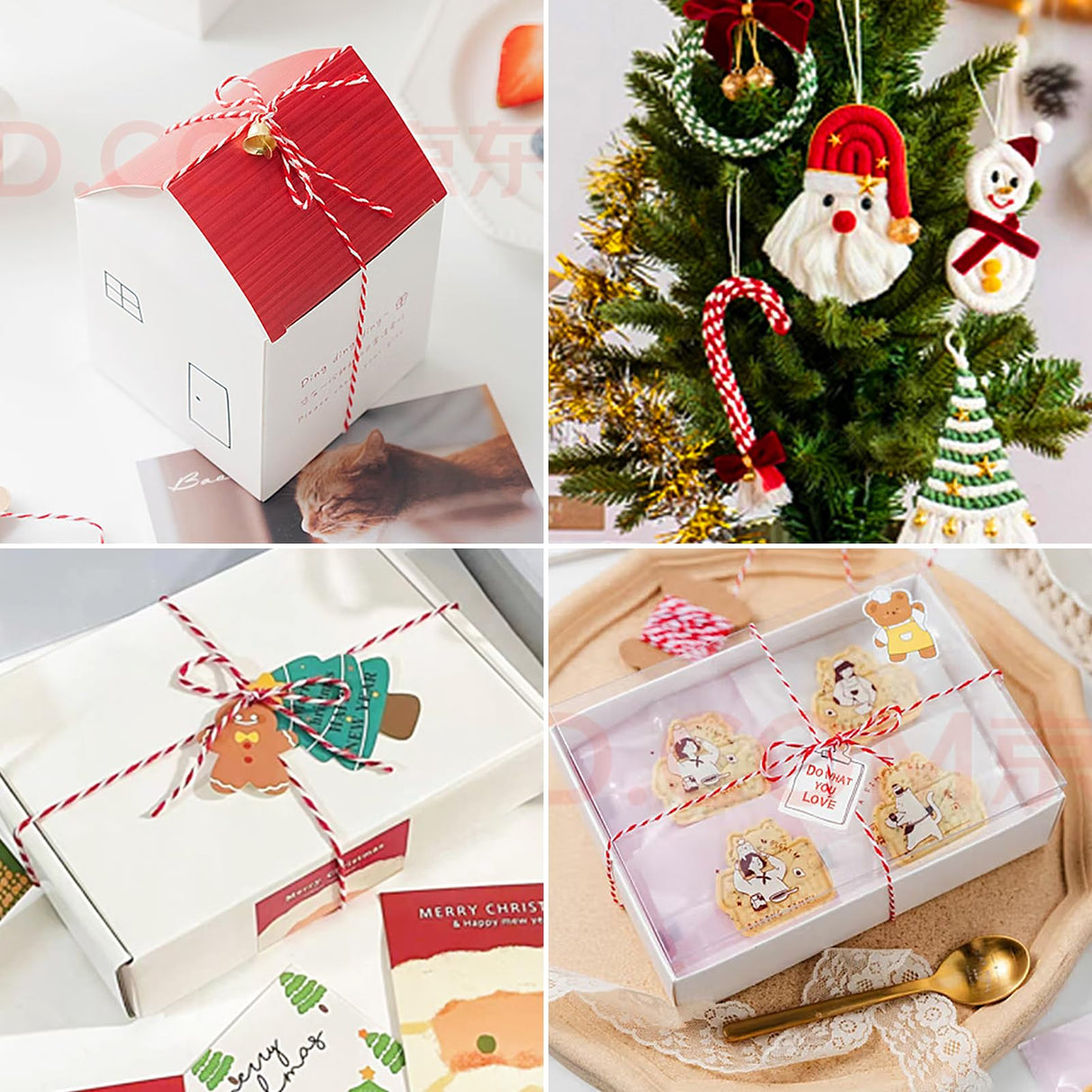 Tenn Well Red and White Twine, 656 Feet 200m Cotton Bakers Twine Ribbon for Baking, Butchers, Crafts, Gift Wrapping, Christmas Holiday Decorations Tenn Well