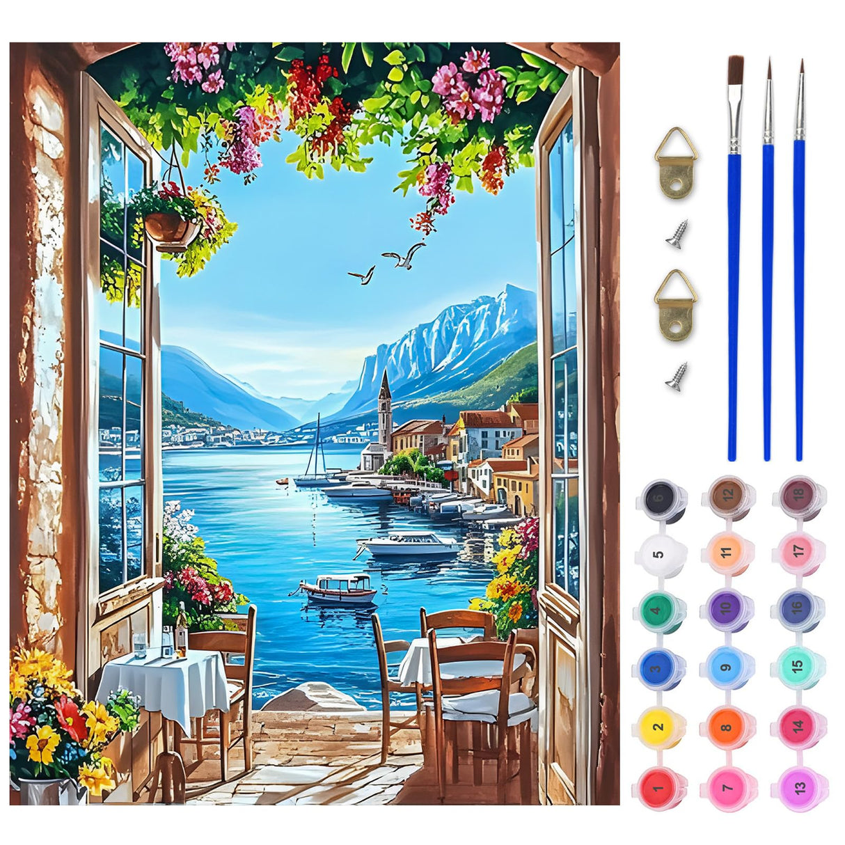 Lxmsja Sea View Paint by Numbers Kit for Adults, Coastal Nature Acrylic Paint by Numbers for Adults Beginner, DIY Craft Supplies Oil Painting Kits for Home Wall Decor 16x20 inch (No Frame) Lxmsja
