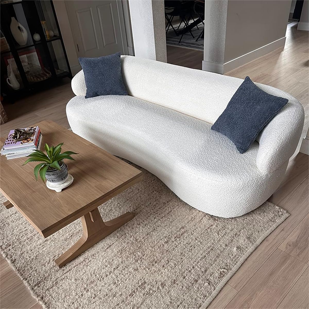 KEVINSPACE 86.61" Curved Sofa, Mid Century Modern Living Room Sofa, 3 Seater Boucle Couch with 2 Pillows, Luxury Curved Back Sofa Cream Couch for Bedroom, Office, Apartment, Beige KEVINSPACE