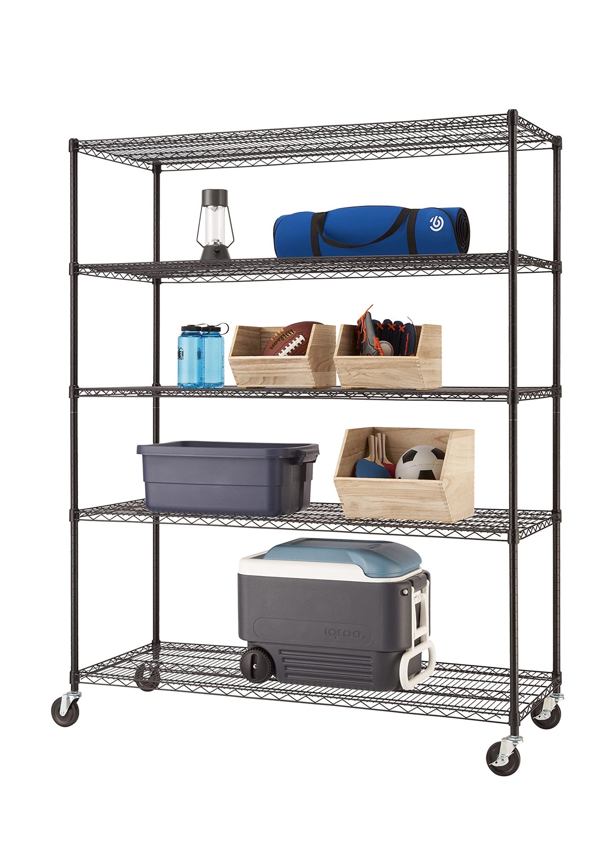 TRINITY Basics 5-Tier Adjustable Wire Shelving with Wheels for Kitchen Organization, Garage Storage, Laundry Room, NSF Certified, 600 to 2250 Pound TRINITY