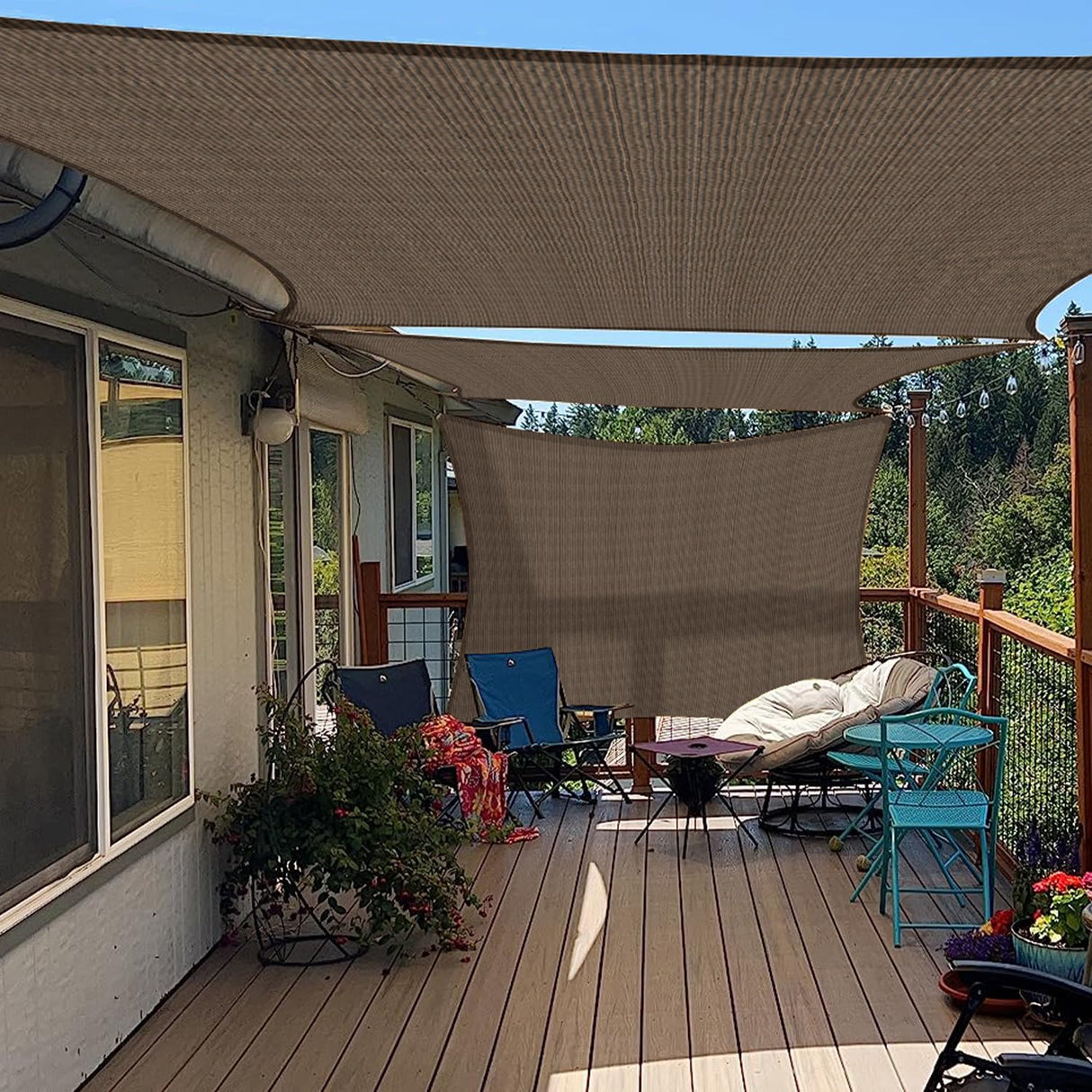 E&K Sunrise 10' x 15' Sun Shade Sail Rectangle Canopy Shade Cover UV Block for Patio Backyard Garden Outdoor (Brown) E&K