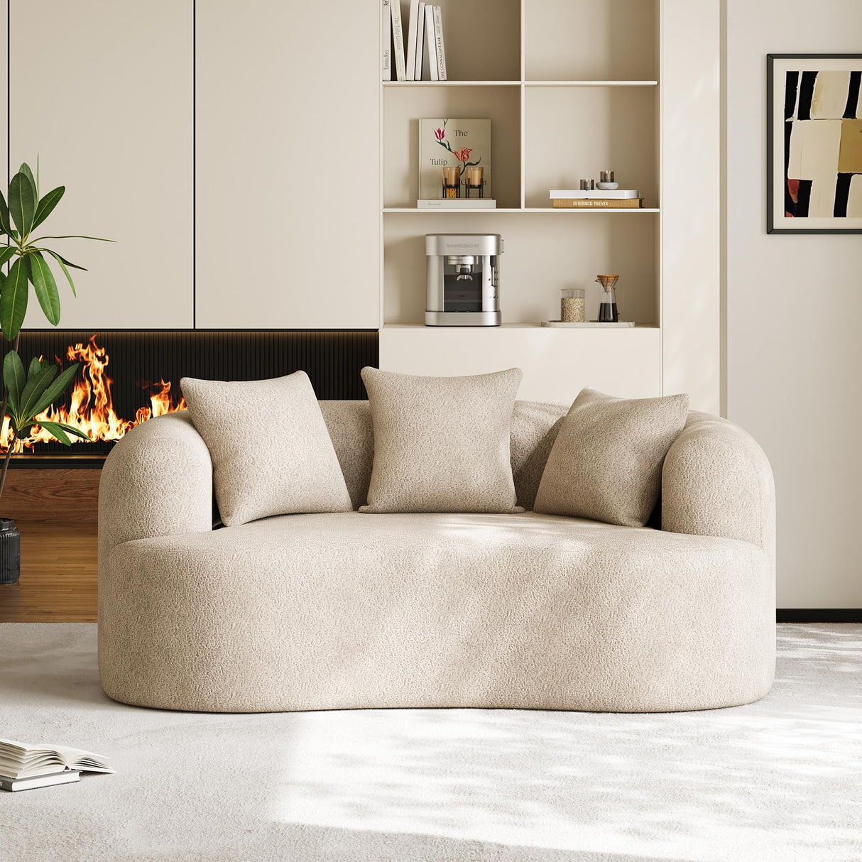 68.5" Loveseat Sofa for Living Room, Modern Luxury Plush Chenille Extra Deep Seat Curved Cloud Floor Couch with 3 Throw Pillows for Small Spaces, No Assembly Needed, Light Brown DAMAIFROM