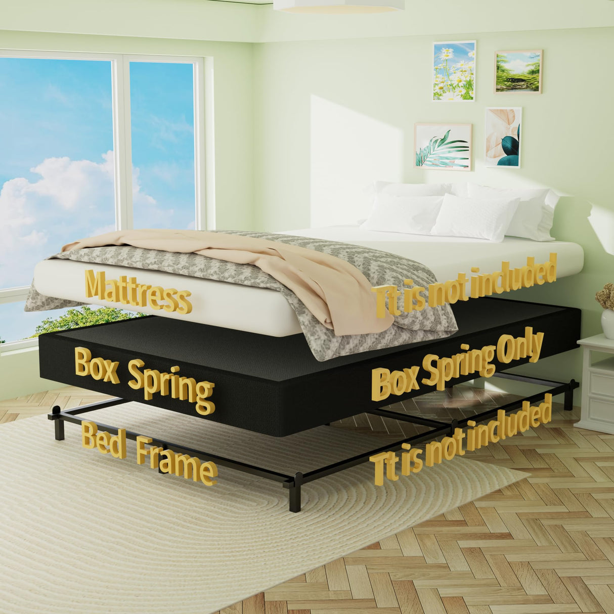 Queen Box Spring, 10 inch Box Spring for Queen Bed, Heavy Duty Metal Bed Frame with Fabric Cover, 3000lbs Max Weight Capacity Bed Base Mattress Foundation, Easy Assembly, Noise Free, Black Superay