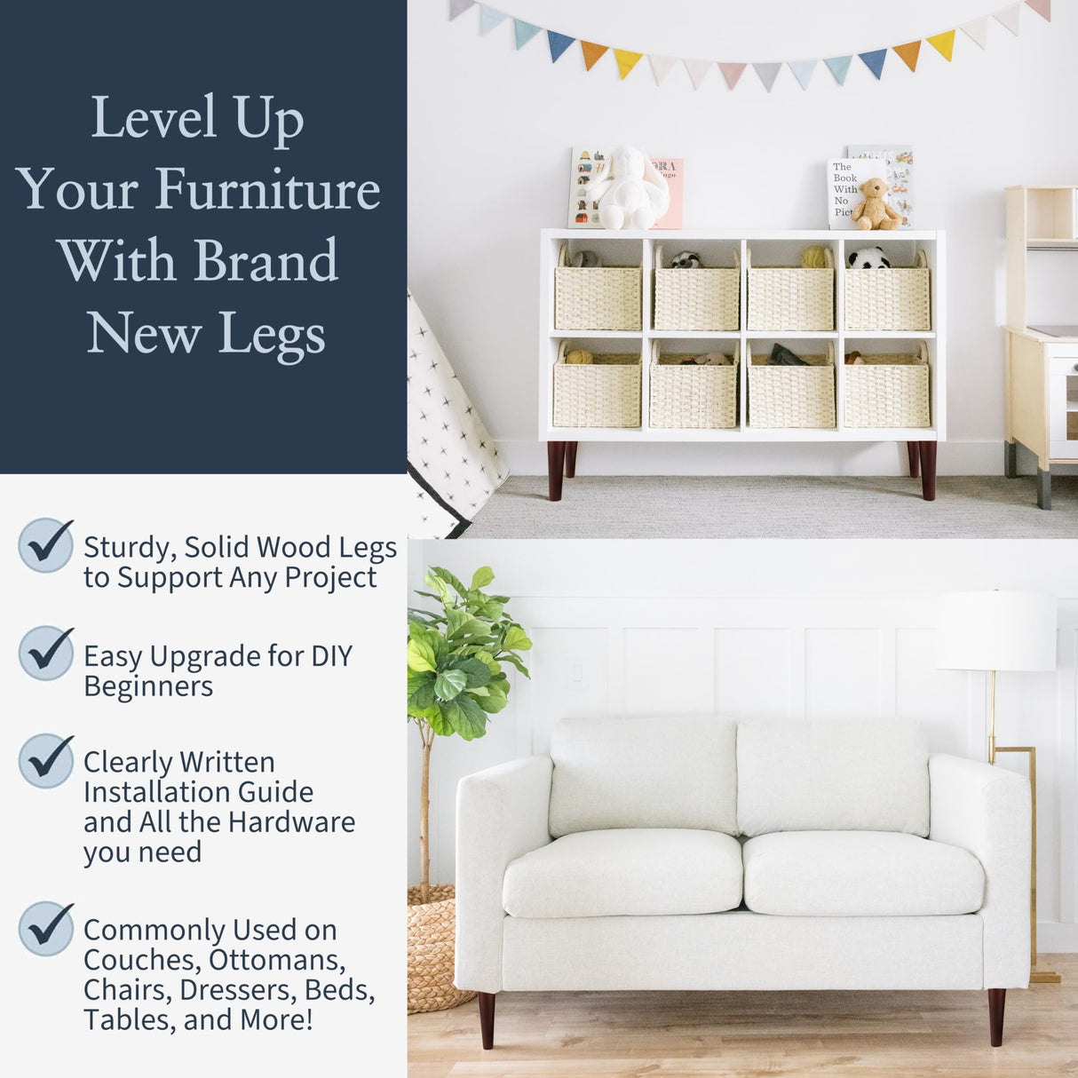 Brown Round Furniture Legs - Premium Mid Century Legs for Sofa, Chair, Table, Dresser, Bed, Cabinet, Ottoman - Our Wooden Legs Are Easy To Install & Include Installation Hardware - Set of 4, 10 Inches Airy Abode