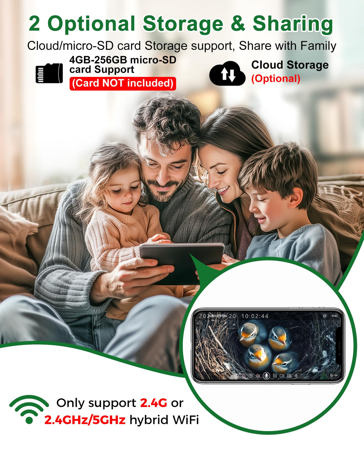 Smart Bird House Camera Solar Powered, 2K HD Wi-Fi Bird Watching Camera for Birdhouse, Auto Detect & Notify, Night Vision, APP Control, Wooden Birdhouse with Camera Inside KinetCam