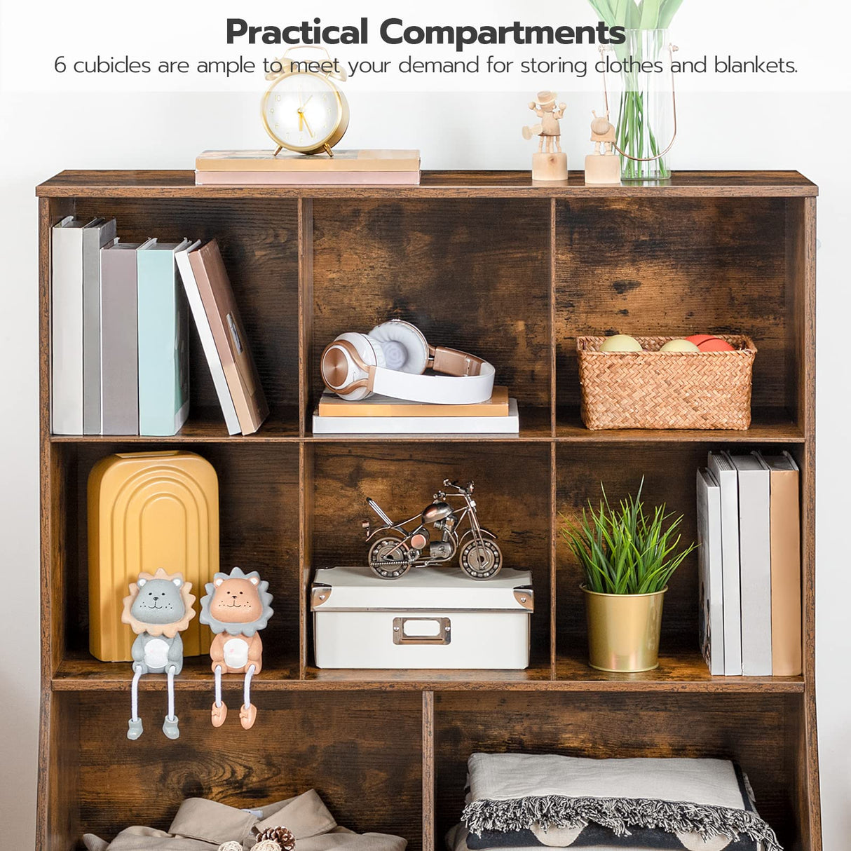 HOOBRO Rustic Brown Kids Bookshelf and Toy Storage Cabinet with 8 Cubicles HOOBRO