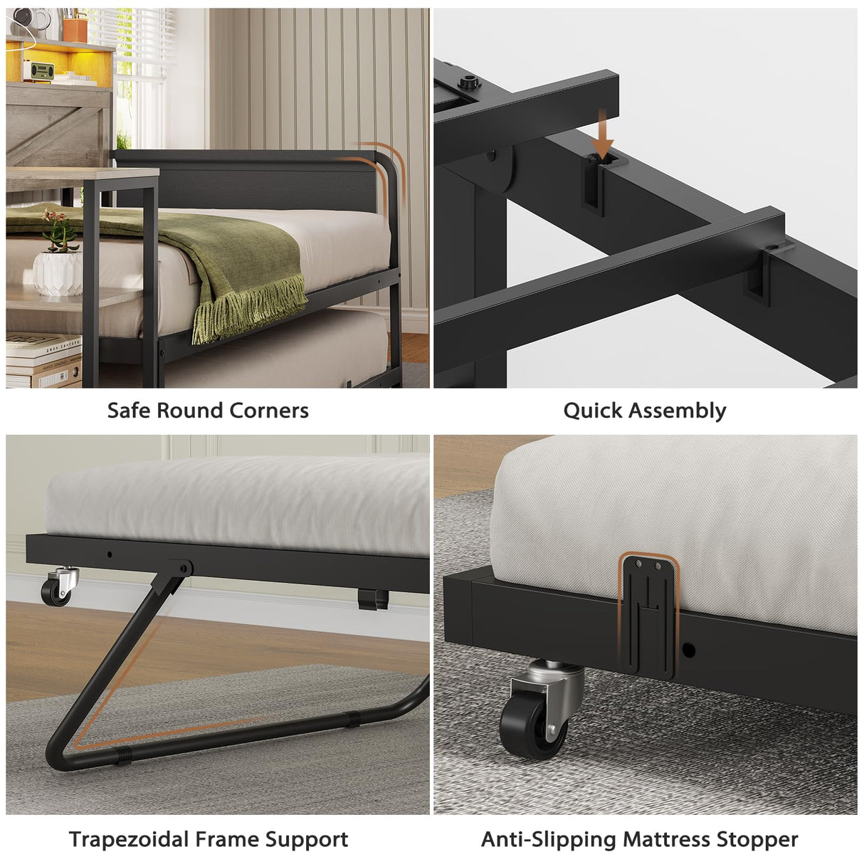 VIAGDO Daybed Twin with Pop Up Trundle, Farmhouse Wooden Day Bed Frame with 3 Storage Drawers and Shelves, Twin to King Daybed with Charging Station and LED Lights for Bedroom, Guest Room, Grey VIAGDO