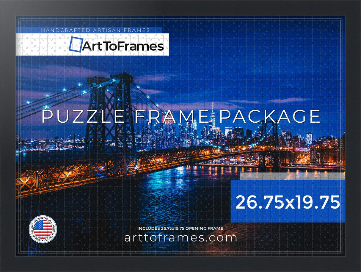 ArtToFrames 26.75x19.75 INCH/68x50 CM Black Frame for 1000 Piece Puzzles.This 1.25 Inch Custom MDF Puzzle Frame is Black - Comes with Economy Acrylic (Puzzle5180-26.75x19.75) ArtToFrames
