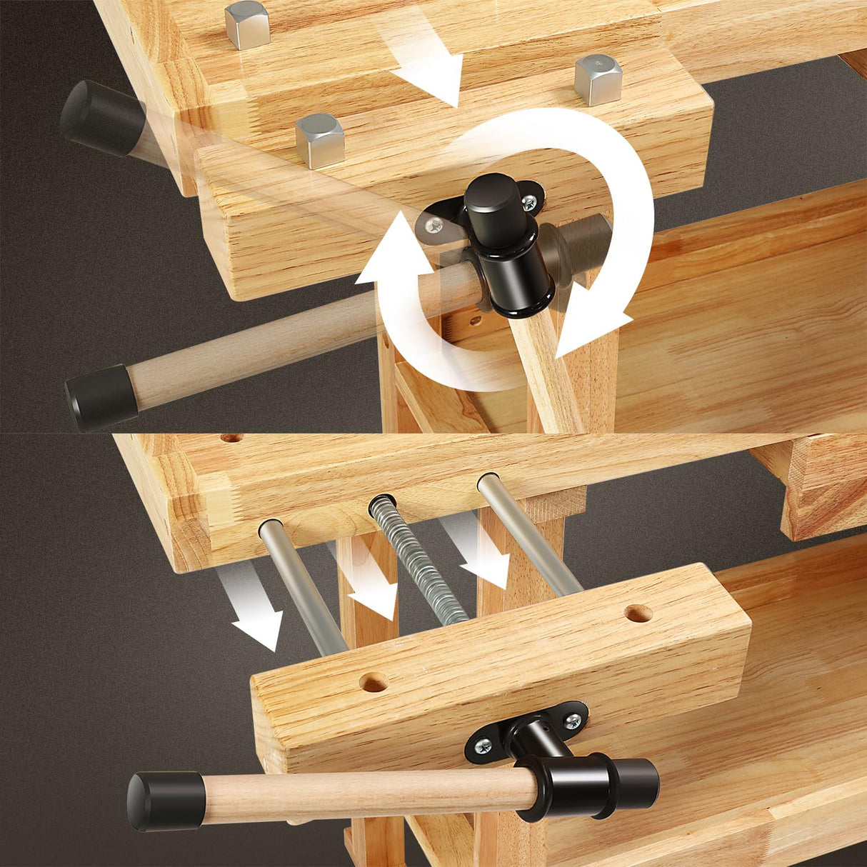 DNA MOTORING Heavy Duty Wood Workbench, Wooden Workbench with Drawer for Workshop, Garage, W/Adjustable Handle, TOOLS-00522 DNA MOTORING