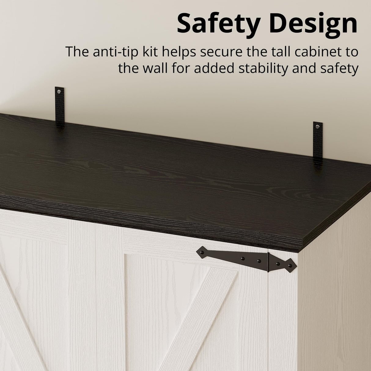 IRONCK Farmhouse Kitchen Pantry Cabinet, Tall Storage Cabinet with 6 Hanging Shelves and Adjustable Shelves, Freestanding Cupboard with Barn Doors for Kitchen, Dining Room,White/Black IRONCK