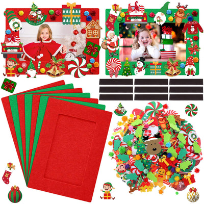 Remagr 496 Pcs Christmas DIY Picture Frames Craft Kit 32 Set Felt Photo Frames with 200 Christmas Sticker to Decorate with 100 Foam Leaves, 100 Ball, 64 Magnet for Xmas Winter Party Favor Home Decor