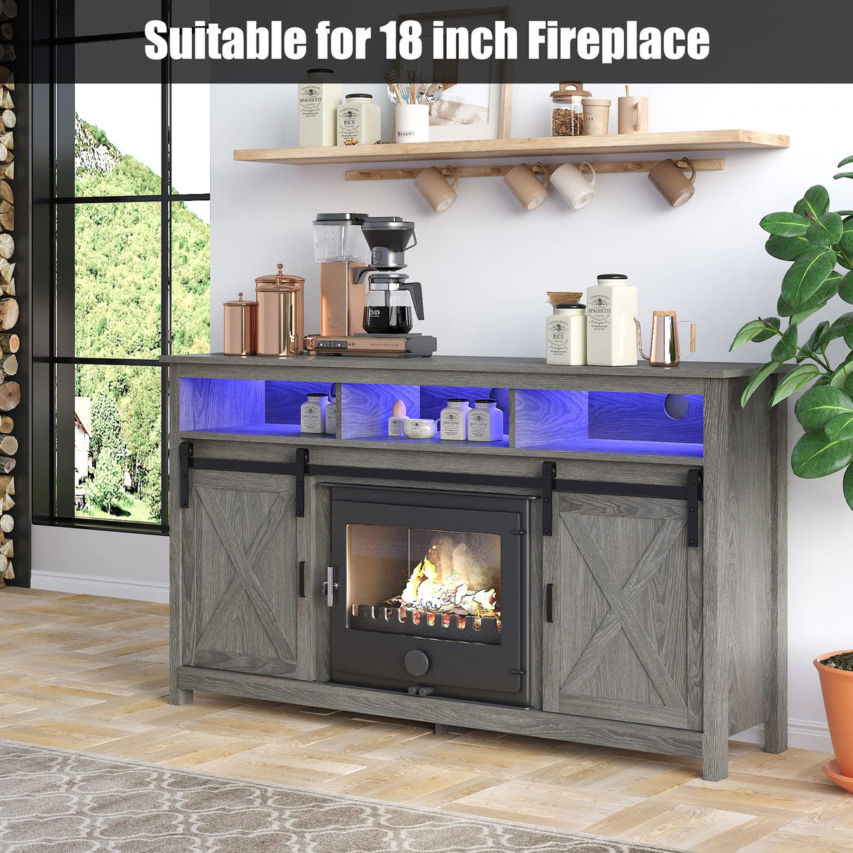 Bolonbi Rustic LED TV Stand for 65 inch TVs with Sliding Barn Doors and Storage Shelves Bolonbi