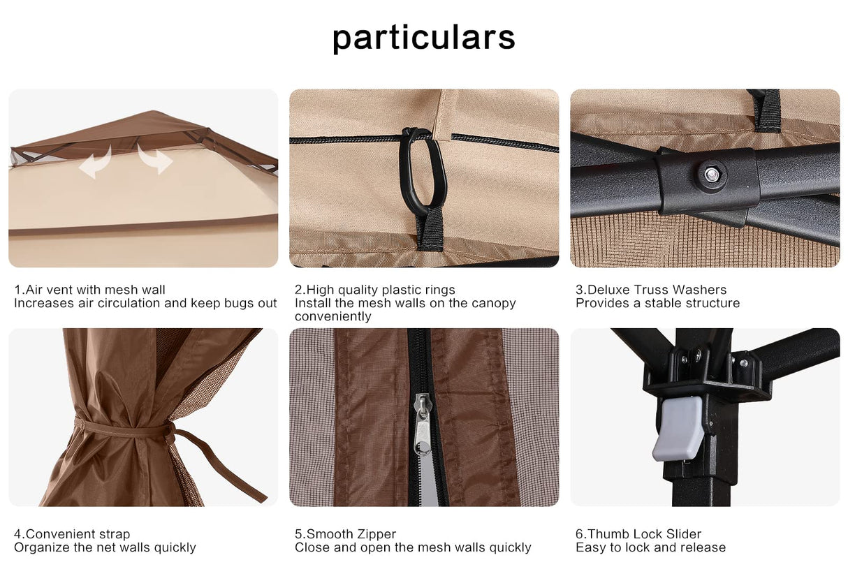 COOSHADE 11x11 Pop Up Gazebo Tent Outdoor Canopy Patio Shelter with Mosquito Netting(Beige) COOSHADE