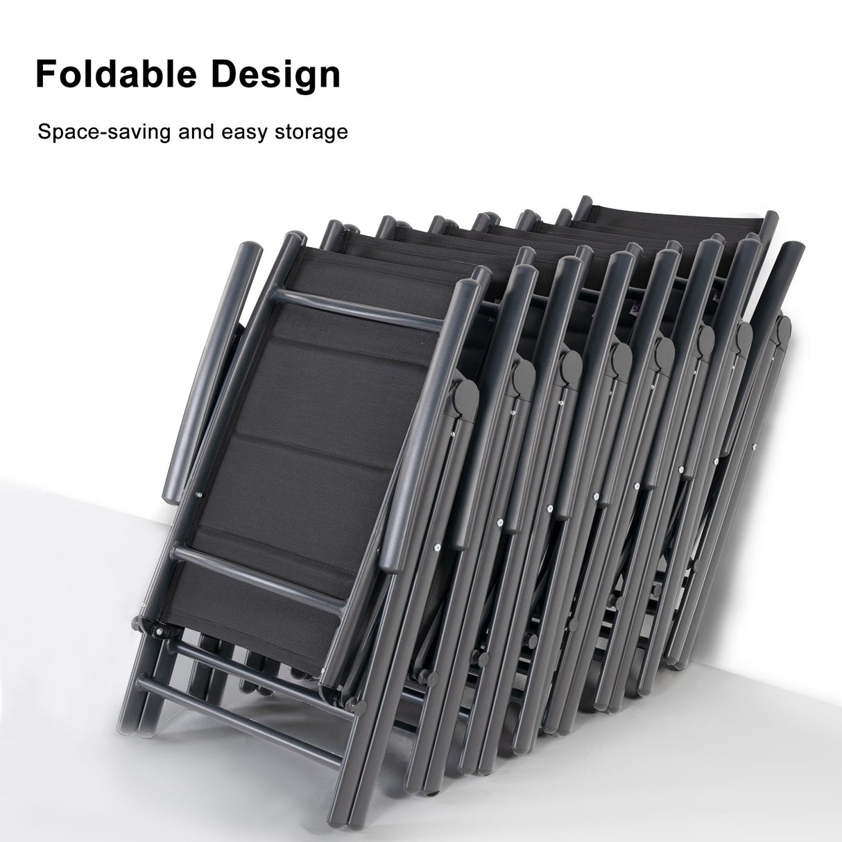 PURPLE LEAF 11 Pieces Outdoor Patio Dining Set with 10 Folding Portable Chairs and 1 Rectangle Aluminum Table, Foldable Adjustable High Back Reclining Chairs with Soft Cotton-Padded Seat, Black PURPLE LEAF