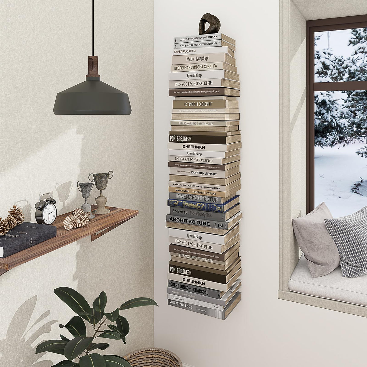 Mefirt Invisible Floating Bookshelves for Wall, 8 Tier Vertical Spine Book Tower, Heavy Duty Floating Book Shelves Metal Book Organizers for Home Office, 4 Pack(Black) Mefirt