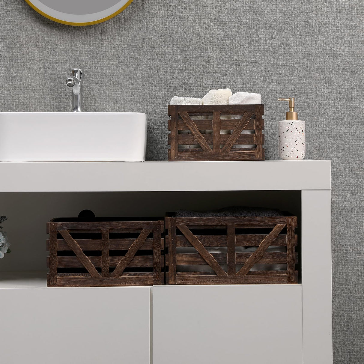 LYDWOO8D Decorative Wood Crates Nesting Crates Wooden Storage Container,Farmhouse Wood Crates for Storage,Display,Decor Boxes-Brown Set of 3 LYDWOO8D