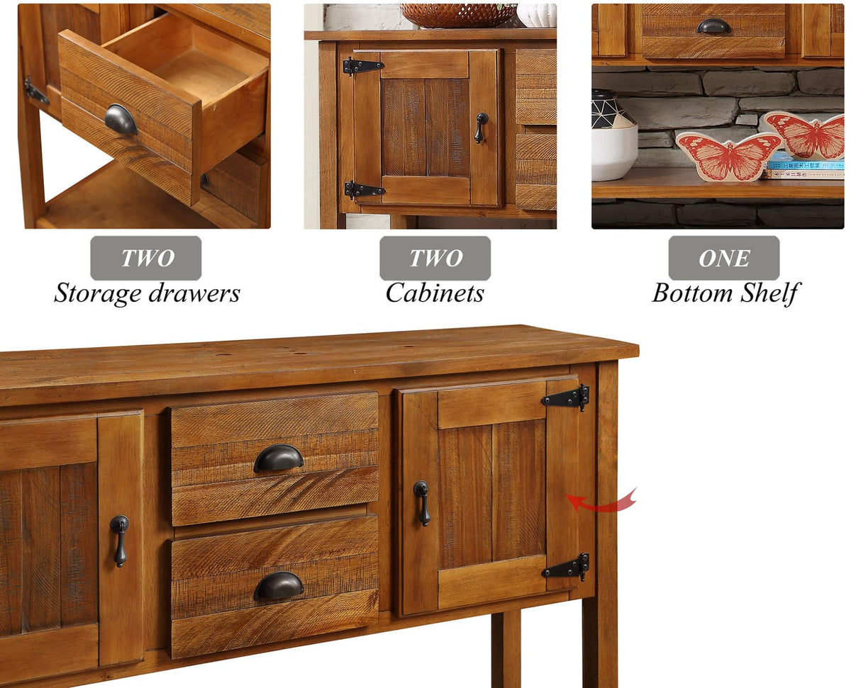 LKTART Farmhouse Sideboard Buffet Cabinet Kitchen Sideboard Cabinet with Storage Drawers and Bottom Shelf for Entryway Hallway Foyer Table Cupboard Coffee Bar Cabinet (48" Brown LKTART