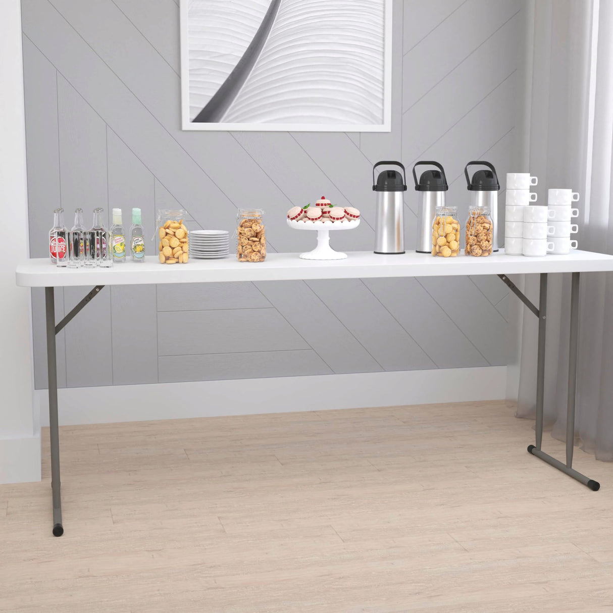 Flash Furniture Kathryn 6' Plastic Folding Training and Event Table, Rectangular Folding Training Table with 220-lb. Static Weight Capacity, White Flash Furniture