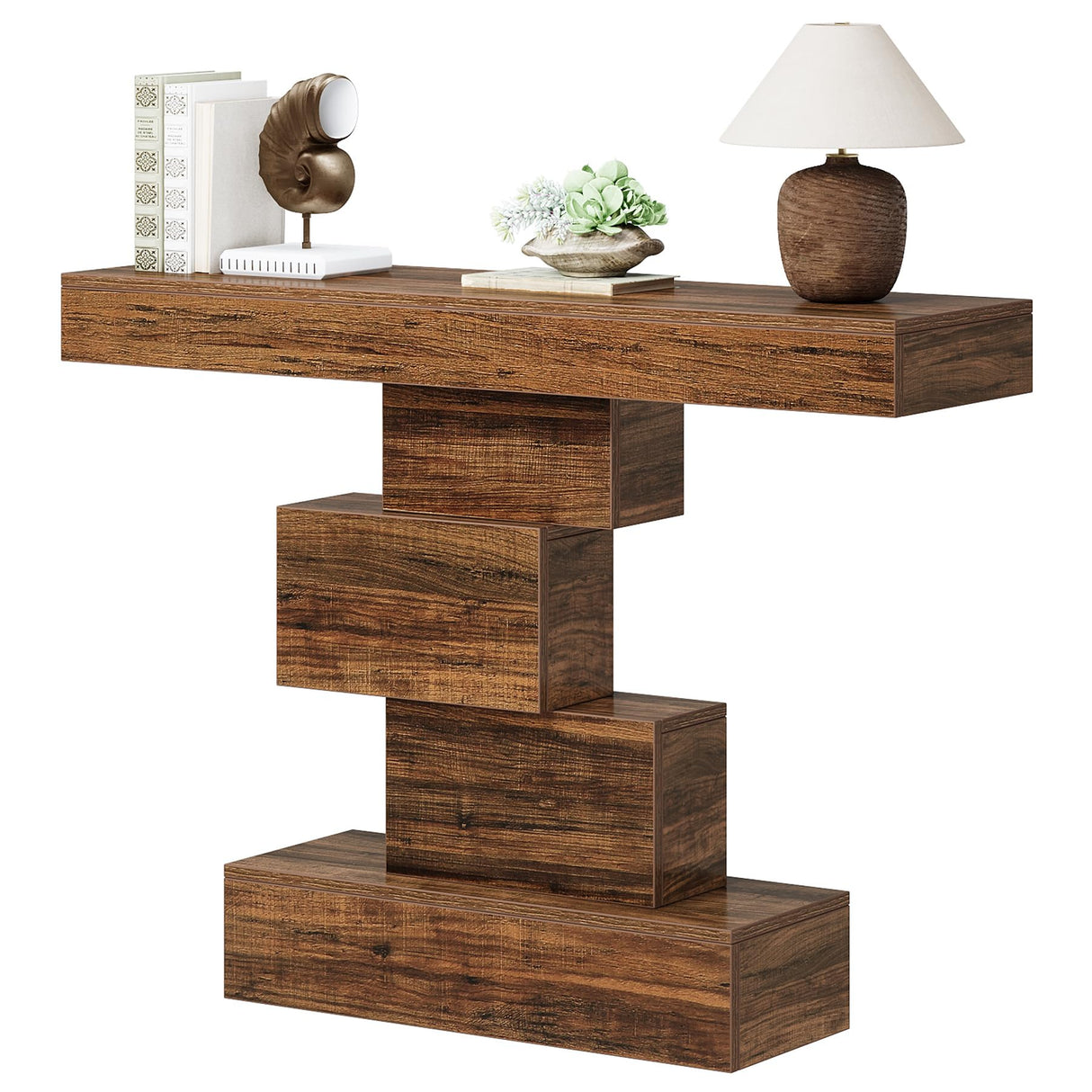 Tribesigns 42.5" Farmhouse Console Table, Narrow Wood Sofa Table Behind Couch with Geometric Base, Industrial Entryway Accent Table for Living Room, Hallway, Entrance (Rustic Brown) Tribesigns