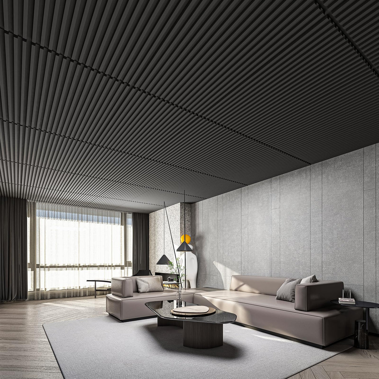 Art3d 12-Pack Slat Design 3D Wall Panels for Interior Wall Decor, 2x4 FT PVC Decorative Drop Ceiling Tiles - Black Art3d