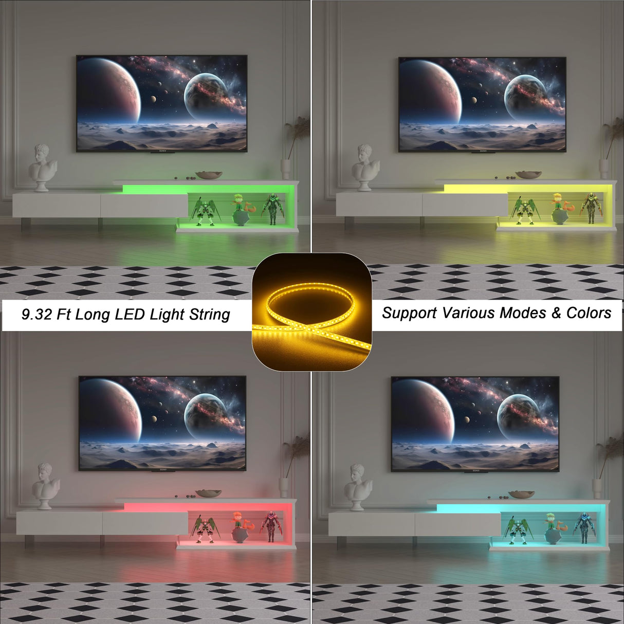 YESER TV Stands for Living Room, Extendable Entertainment Center TV Console with Storage, LED TV Stand for 55/65/75/85/95 Inch TV, Gaming Media Console Table for Living Room Bedroom, White YESER