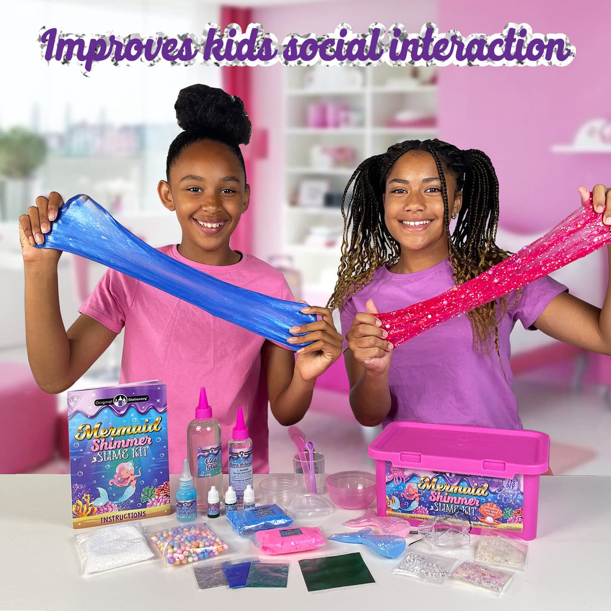 Original Stationery Mermaid Glow in The Dark Slime Kit - Mystic Shimmer Pack & Birthday Present for Girls Original Stationery