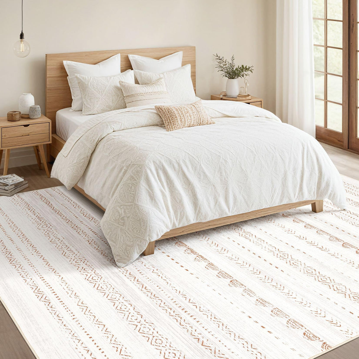 Area Rug Living Room Rugs: 5x7 Washable Boho Large Neutral Farmhouse Soft Moroccan Stain Resistant Indoor Floor Carpet for Bedroom Nursery Kids Playroom Office Dining Room Home House Decor- Brown Nakagishi