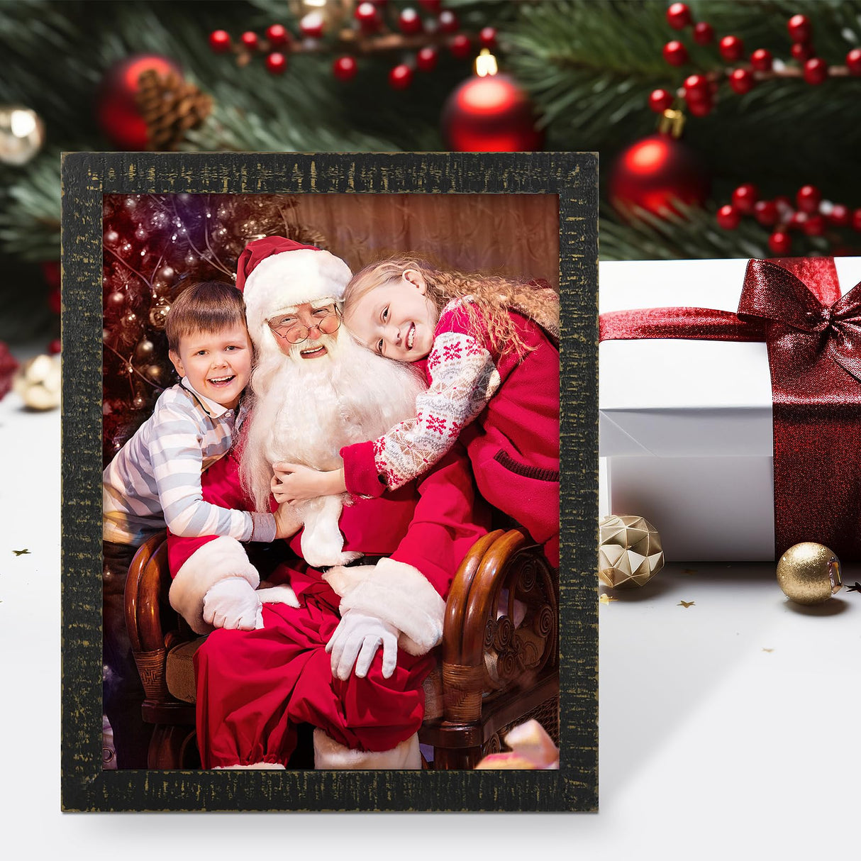 Golden State Art, 11x14 Picture Frame - Rustic Solid Wood with HD Plexiglass - 11 x 14 Picture Frame for Wall Mounting - Horizontal and Vertical Display - Distressed Black Golden State Art