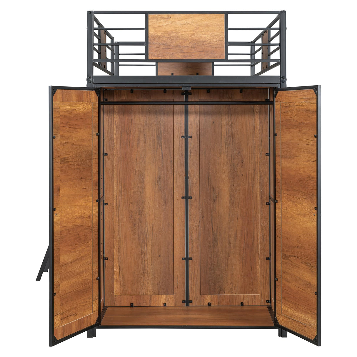 Twin Loft Bed with Desk and Storage Shelf, Twin Size Loft Bed with Wardrobe and L-Shaped Desk, Heavy Duty Loft Bed with Ladder and Guardrail(Twin Loft Bed Black) Bellemave