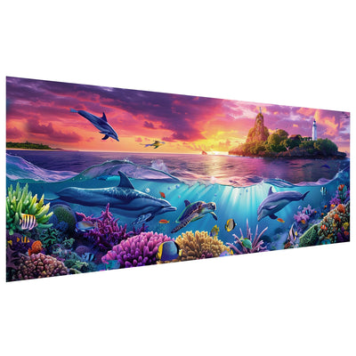 Kaliosy 5D Large Dolphins Diamond Art Kits for Adults, DIY Sunset Ocean Scenery Giant Diamond Painting Full Round Drill Crystal Art - Home & Office Wall Decor 11.81x31.5 inch/30x80cm