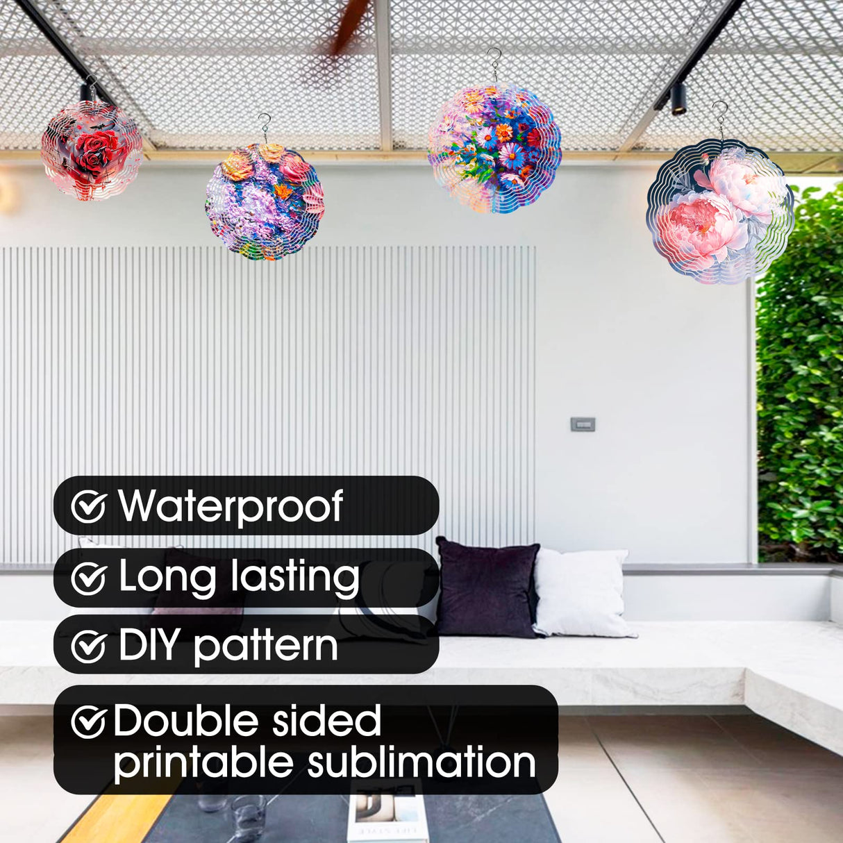 5 Pack Sublimation Wind Spinner Blanks 8 Inch Wind Spinners Sublimation Blanks 3D Aluminum Metal Wind Spinners for Yard and Garden Indoor Outdoor Window Porch Front Door Decoration Round CHONOVO