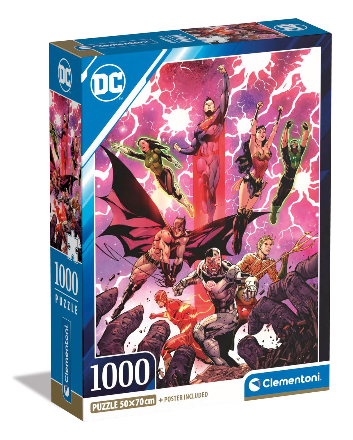 Clementoni - DC Comics Justice League League-1000 Pieces, Vertical, Fun for Adults, Superhero Puzzle, Made in Italy, Multicoloured, 39853 Clementoni
