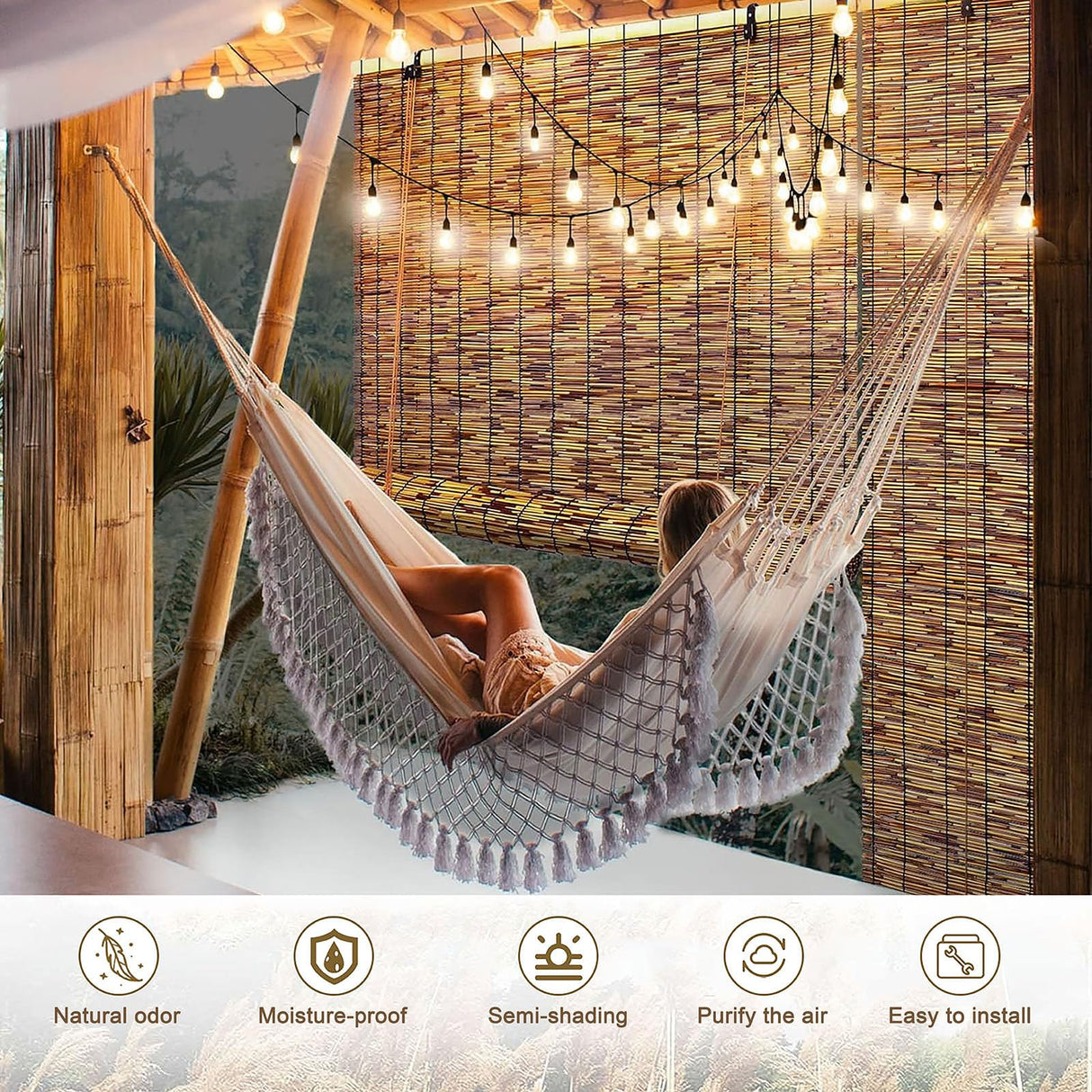 Reed Roller Blinds Bamboo Blinds Bamboo Shades Roman Blinds Outdoor Shades, Ventilation and Sun Protection, for Windows Porch Patio, Easy to Install and use-Carbonized Color ZAZRLW