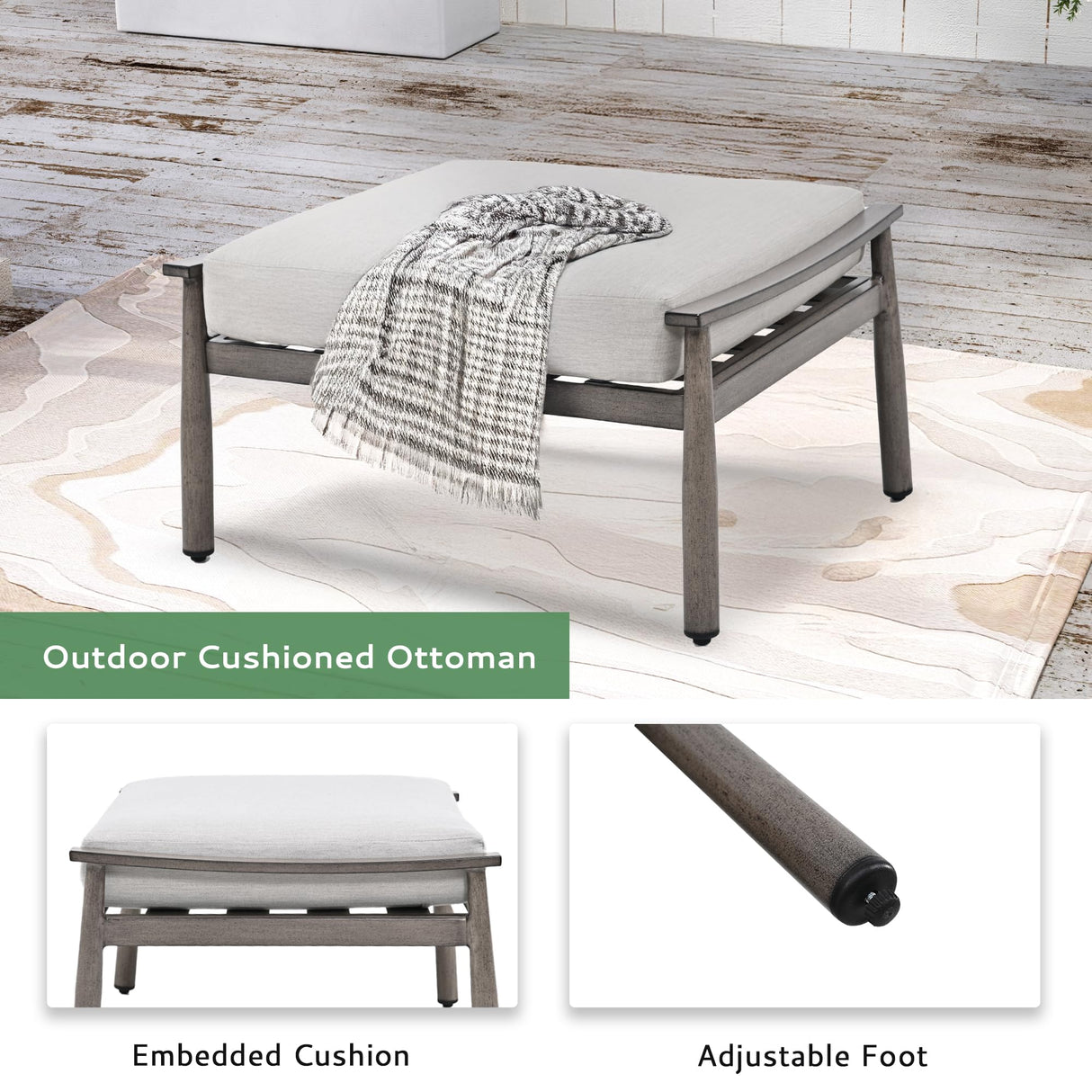 LUXIJOY Patio Furniture Set 7PCS, Aluminum Sectional Sofa Set with Coffee Table and Side Table, Loveseat, 2 Single Chairs, 2 Ottomans, Outdoor Conversation Set for Porch, Lawn, Greige & Grey LUXIJOY