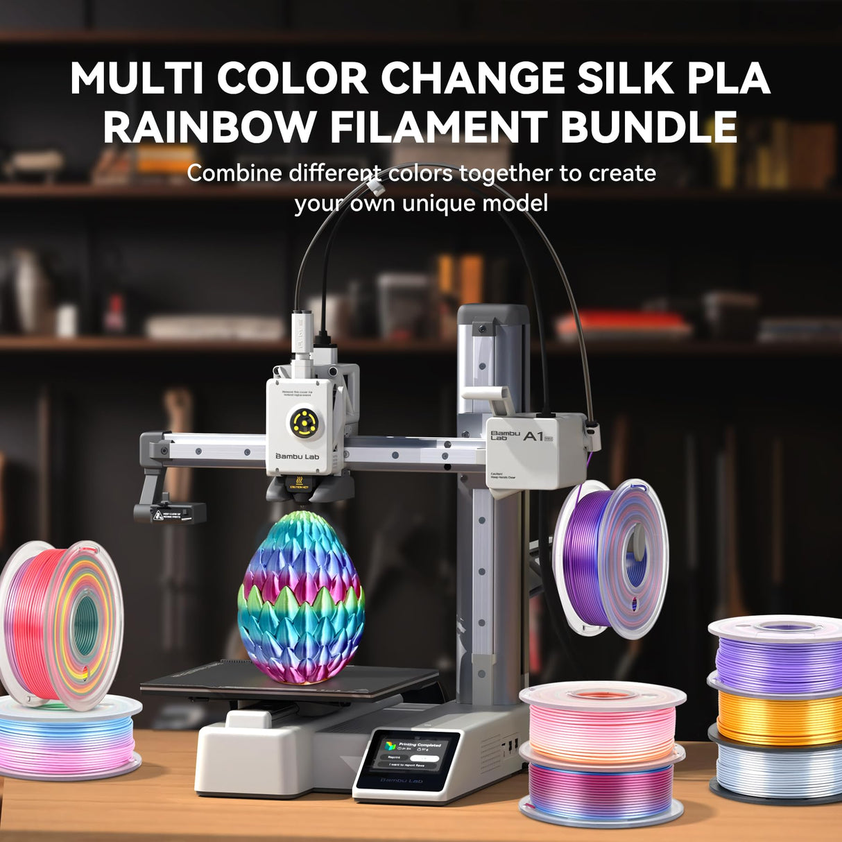 JAYO 3D Printer Filament Bundle, PLA Silk Filament Bundle Multicolor, Shiny Silk PLA Filament 1.75mm, Fast Color Change Rainbow Filament, Individually Vacuum Packed, 250g Spool, 8 Rolls, 2kg in Total JAYO