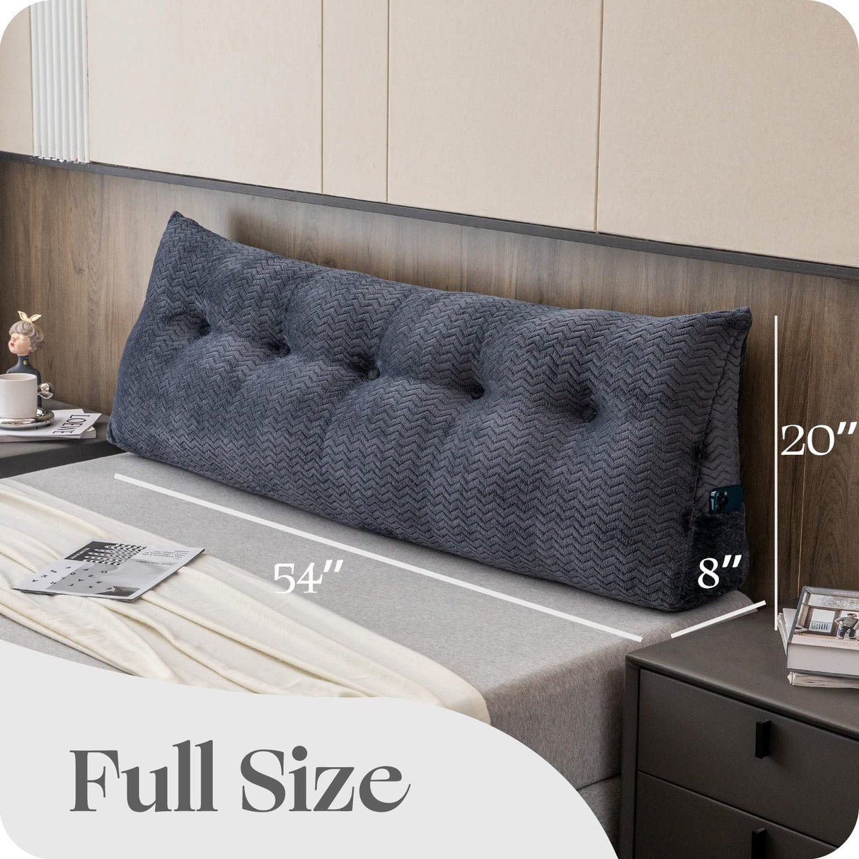 ZOEMO Large Bolster Triangular Headboard Wedge Backrest Positioning Support Bed Rest Reading Pillows Headboard Wedge Pillows for Day Bed Bunk Bed with Removable Cover, Full (54x8x20 Inches) ZOEMO