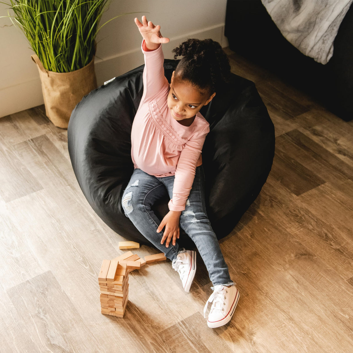 Big Joe Classic Bean Bag Chair, Black Smartmax, Durable Polyester Nylon Blend, 2 feet Round Big Joe